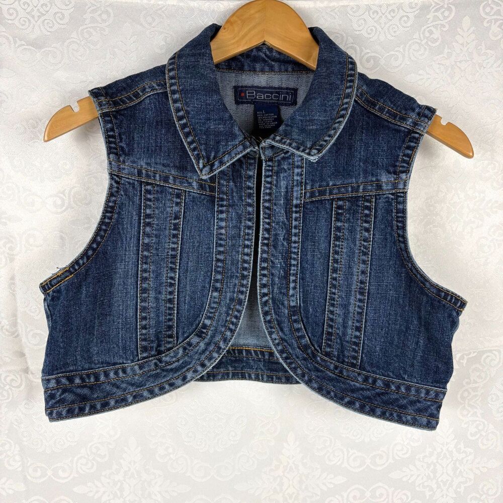 Denim Vest Jacket Y2K Bolero Shrug Cropped Vintage Western Festival Cowgirl L